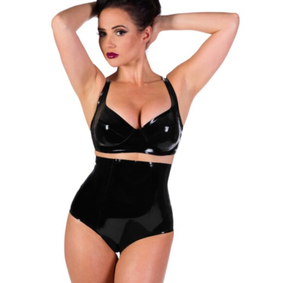 Libidex Latex High Waisted Bandeau Knickers Hot Pants Booty Shorts in Black - XS - Picture 2 of 7